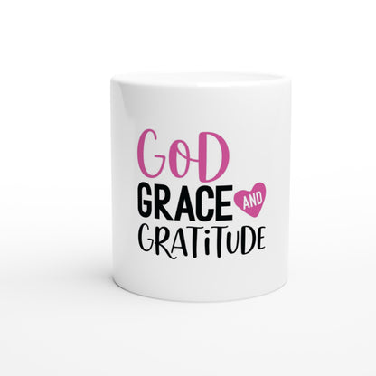 "God, Grace, and Gratitude" White 11oz Ceramic Christian Coffee Mug